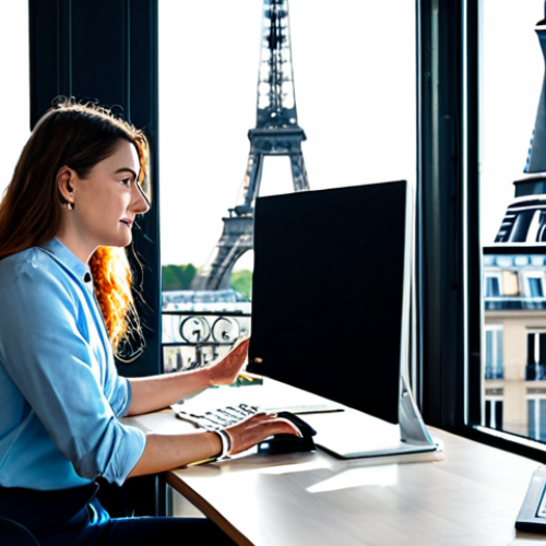 Home 14 Modern Parisian SEO Specialist**
"A professional SEO specialist in Paris, working at a bright, modern desk in a co-working space, fully clothed in a stylish, modest business casual outfit, analyzing website data on a large monitor. Sunlight streams through the window, illuminating the Eiffel Tower in the background. Perfect anatomy, correct proportions, natural pose, well-formed hands, proper finger count, professional, safe for work, appropriate content, fully clothed, family-friendly."
**