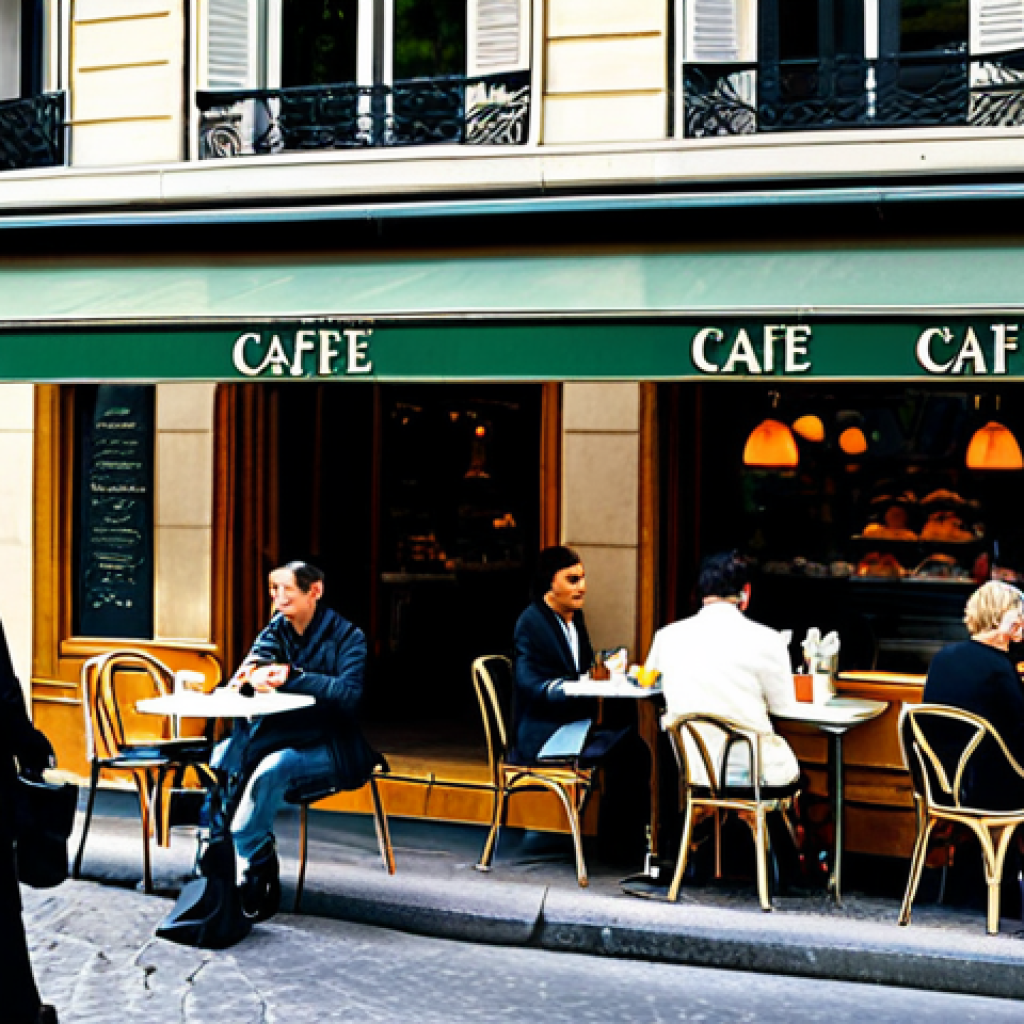글로벌 디지털 마케팅 전략 세우기 - Parisian Cafe Scene**
"A bustling Parisian cafe at midday, people enjoying coffee and pastries outd...
