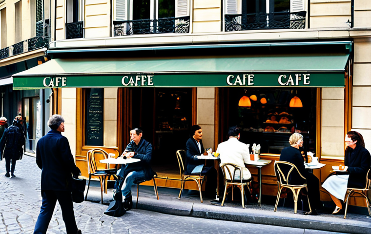글로벌 디지털 마케팅 전략 세우기 - Parisian Cafe Scene**
"A bustling Parisian cafe at midday, people enjoying coffee and pastries outd...