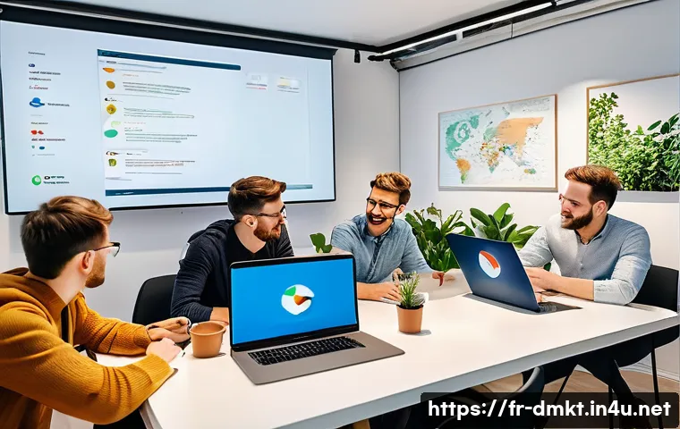 디지털 마케팅 회사 면접 후기 - A modern digital marketing agency office in Paris, featuring a diverse team of young professionals c...